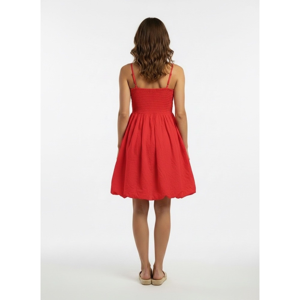 NWOT Size M Sim & Sam Womens Red Cotton Gauze Bubble Hem Mini Dress Smocked Back - Picture 2 of 8